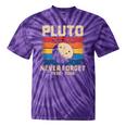 Pluto Never Forget Space Nostalgia Astronomy Humor Tie-Dye T-Shirts Purple Tie-Dye