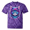 Retro 80s Cat In Space Suit Nostalgia Cat Vintage Astronaut Tie-Dye T-Shirts Purple Tie-Dye