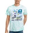 Frutiger Aero Aesthetic Tech Great Wave Of Kanagawa Fishes Raglan Baseball Tee Tie-Dye T-Shirts Mint Tie-Dye