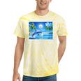 Frutiger Aero Dolphin Sunset Ocean With Palm Trees Y2k Tie-Dye T-Shirts Yellow Tie-Dye