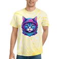 Retro 80s Cat In Space Suit Nostalgia Cat Vintage Astronaut Tie-Dye T-Shirts Yellow Tie-Dye