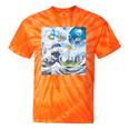 Frutiger Aero Aesthetic Tech Great Wave Of Kanagawa Fishes Raglan Baseball Tee Tie-Dye T-Shirts Orange Tie-Dye