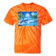 Frutiger Aero Dolphin Sunset Ocean With Palm Trees Y2k Tie-Dye T-Shirts Orange Tie-Dye