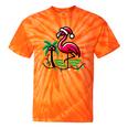 Nostalgia Holiday Tees -Adult Christmas Flamingo Small Short Sleeve Crew Neck Cotton Polyester Lightweight Ribbed Cuff Winter Tie-Dye T-Shirts Orange Tie-Dye