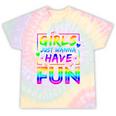 80's Girls Just Wanna Have Fun Nostalgia 1980s Style Premium Tri-Blend Tie-Dye T-Shirts Hazy Rainbow Tie-Dye