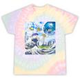 Frutiger Aero Aesthetic Tech Great Wave Of Kanagawa Fishes Raglan Baseball Tee Tie-Dye T-Shirts Hazy Rainbow Tie-Dye