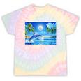 Frutiger Aero Dolphin Sunset Ocean With Palm Trees Y2k Tie-Dye T-Shirts Hazy Rainbow Tie-Dye