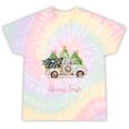 North Pole Tree Farm Merry Christmas Holiday Scene Nostalgia Tie-Dye T-Shirts Hazy Rainbow Tie-Dye