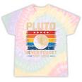 Pluto Never Forget Space Nostalgia Astronomy Humor Tie-Dye T-Shirts Hazy Rainbow Tie-Dye