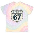 Retro Route 67 Highway Sign Vintage Road Nostalgia Premium Tri-Blend Tie-Dye T-Shirts Hazy Rainbow Tie-Dye