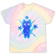 Yk2 Grunge Earthy Blue Cat With Stars Tomboy 90s Nostalgia Tie-Dye T-Shirts Hazy Rainbow Tie-Dye