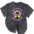Antisocial Butterfly Tees For Introvert Men Women Girls Mineral Wash Tshirts Mineral Black