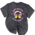 Antisocial Butterfly Tees For Introvert Men Women Girls Mineral Wash Tshirts Mineral Black