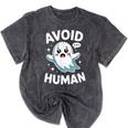 Avoid Humans Cute Kawaii Pastel Ghost Introvert Saying Mineral Wash Tshirts Mineral Black