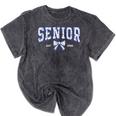 Blue Bow Coquette Floral Senior 2026 Graduation Class Mineral Wash Tshirts Mineral Black