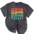 Class Of 2023 Senior 2023 Graduation Retro Seniors Mineral Wash Tshirts Mineral Black
