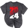 Class Of 2024 High School Senior Graduation Red Sports Style Mineral Wash Tshirts Mineral Black