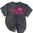 Class Of 2024 Pink For Girls And Women Graduation Mineral Wash Tshirts Mineral Black