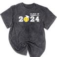 Class Of 2024 Senior Softball Player Graduation Mineral Wash Tshirts Mineral Black