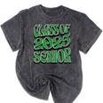 Class Of 2025 Senior Green Student Graduation Mineral Wash Tshirts Mineral Black