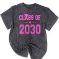 Class Of 2030 Pink Girls Shirt Graduation Mineral Wash Tshirts Mineral Black