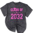 Class Of 2032 Pink Girls Shirt Graduation Mineral Wash Tshirts Mineral Black