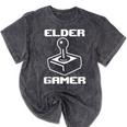 Elder Gamer Retro Video Game Nostalgia Old Gamer Mineral Wash Tshirts Mineral Black
