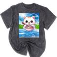 Frutiger Aero Aesthetic Tech Kawaii Ramen Cat Fishes Mineral Wash Tshirts Mineral Black