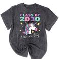 Girls Class Of 2030 Magical Unicorn Graduation Cap Mineral Wash Tshirts Mineral Black