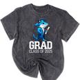 Grad Class Of 2025 Boys Shark Graduation Graduated Mineral Wash Tshirts Mineral Black