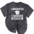 I Graduated I Survived High School Graduation Mineral Wash Tshirts Mineral Black