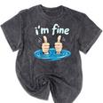 I'm Fine Drowning Thumbs Up Introvert Meme Humor Mineral Wash Tshirts Mineral Black