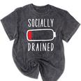 Introvert Socially Drained Battery Mineral Wash Tshirts Mineral Black