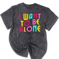 Introvert I Want To Be Alone Retro Wavy Mineral Wash Tshirts Mineral Black
