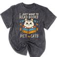 I Just Want To Read Books And Pet Cats Introvert Mineral Wash Tshirts Mineral Black