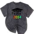 K -12th Grade Hand Prints Space Graduation Class Of 2034 Mineral Wash Tshirts Mineral Black
