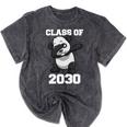 Kids Class Of 2030 Shirt Graduation Dabbing Panda Shirt Mineral Wash Tshirts Mineral Black