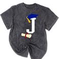 Kids Initial J Letter For Boys Preschool Graduation Kindergarten Mineral Wash Tshirts Mineral Black