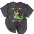 Kids Preschool Graduate T-Rex Dinosaur Preschool Graduation Mineral Wash Tshirts Mineral Black
