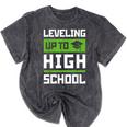Leveling Up To High School Tee Shirt Gaming Graduation Mineral Wash Tshirts Mineral Black