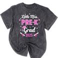Little Miss Pre-K Grad 2025 Coquette Preschool Graduation Mineral Wash Tshirts Mineral Black