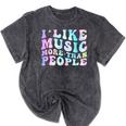 I Like Music More Than People Introvert Musician Retro Mineral Wash Tshirts Mineral Black