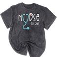 New Nurse Est 2019 T Shirt Graduation RN Women Mineral Wash Tshirts Mineral Black