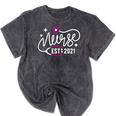 Nurse Established 2021 RN Nursing School Nurse Graduation Mineral Wash Tshirts Mineral Black