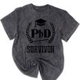 PHD Survivor T-Shirt Graduation Student Teacher For Men Women Kids Mineral Wash Tshirts Mineral Black