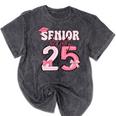 Pink Coquette Bow Senior 2025 Back To School Graduation Girl Mineral Wash Tshirts Mineral Black