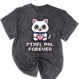 Pixel Art Pet Cat Y2K Retro Vintage Digital Nostalgia Tech Mineral Wash Tshirts Mineral Black