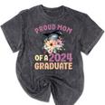 Proud Mom Of a 2024 Graduate Floral Flower Family Graduation Mineral Wash Tshirts Mineral Black