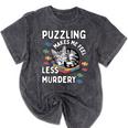 Puzzling Makes Me Feel Less Murdery Introvert Puzzle Cat Mineral Wash Tshirts Mineral Black