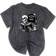 READING IN PEACE RIP Introvert Skeleton Read Book Meme Mineral Wash Tshirts Mineral Black